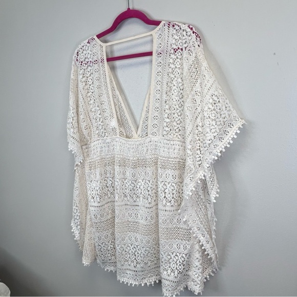 Xhilaration Womens XL Cream Crotchet Lace Cover-Up Boho Top Mesh Beachy Swim - Picture 11 of 11